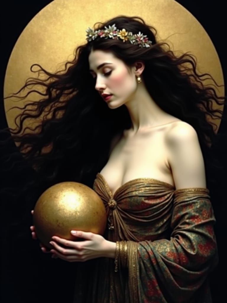 Golden Woman Emerges with World Globe