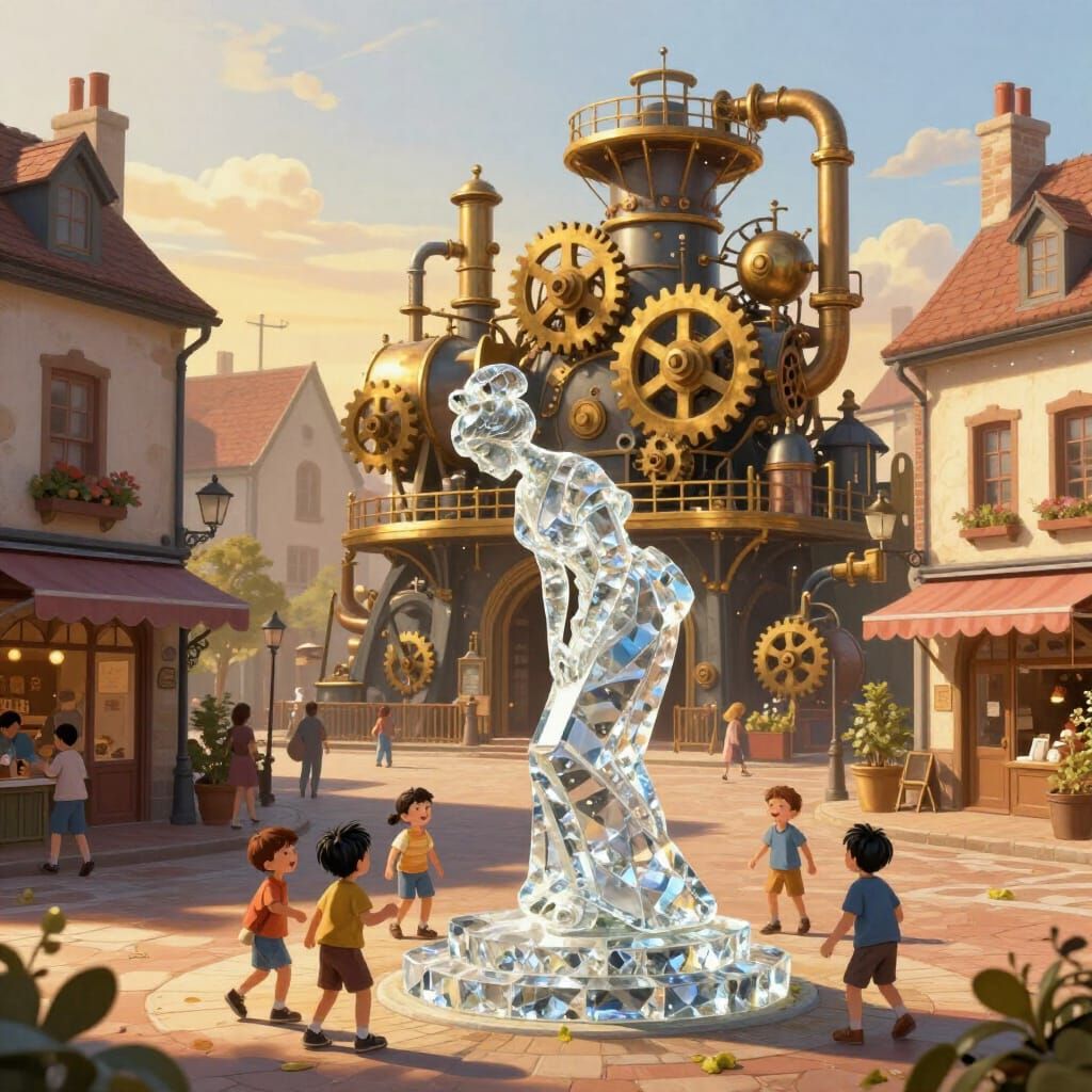 Crystal Statue Town Square with Steampunk Engine