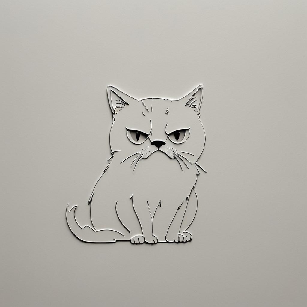 Minimalist Grumpy Cat Silhouette Line Art