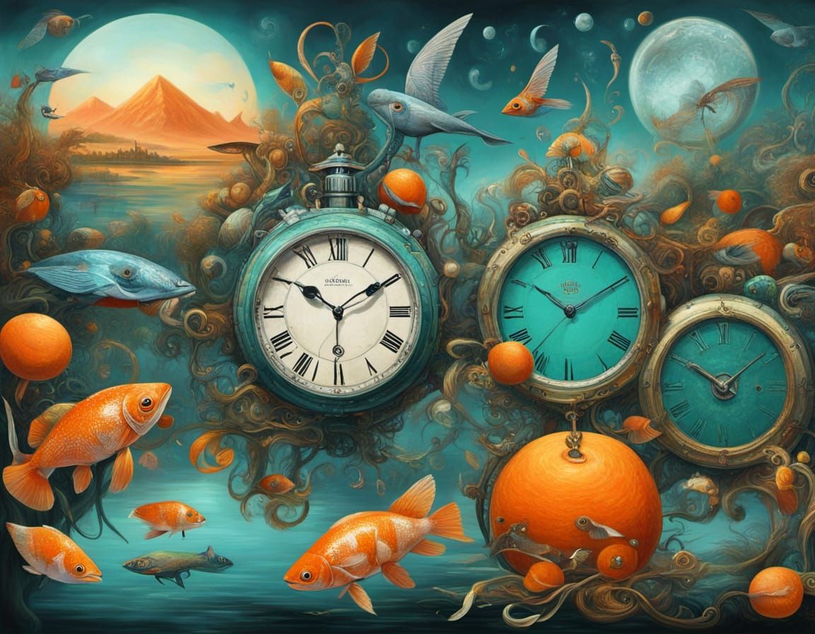 Abstract Clockpunk Surrealism Painting in Bold Colors