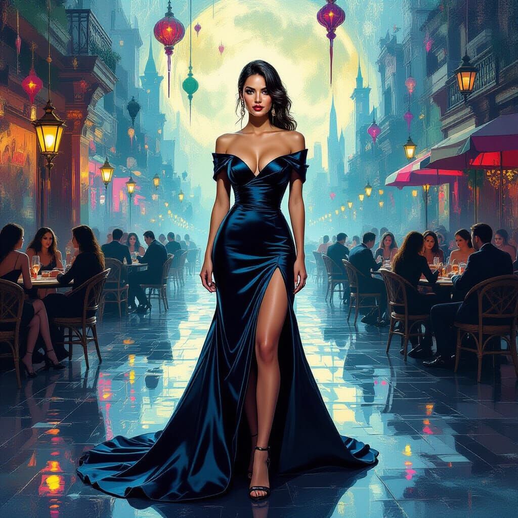 Woman in Nightlife Scene, Surrealist Fantasy Art