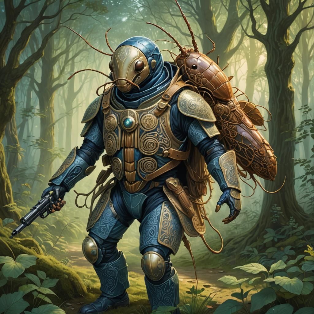 Celtic Fantasy Cockroach in Mystical Forest Illustration