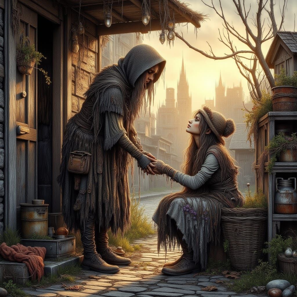 Warm Embrace on a Rainy Street