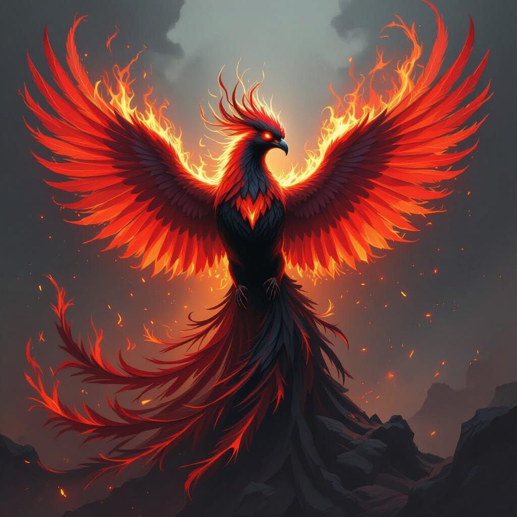 Fiery Phoenix in a Futuristic Style
