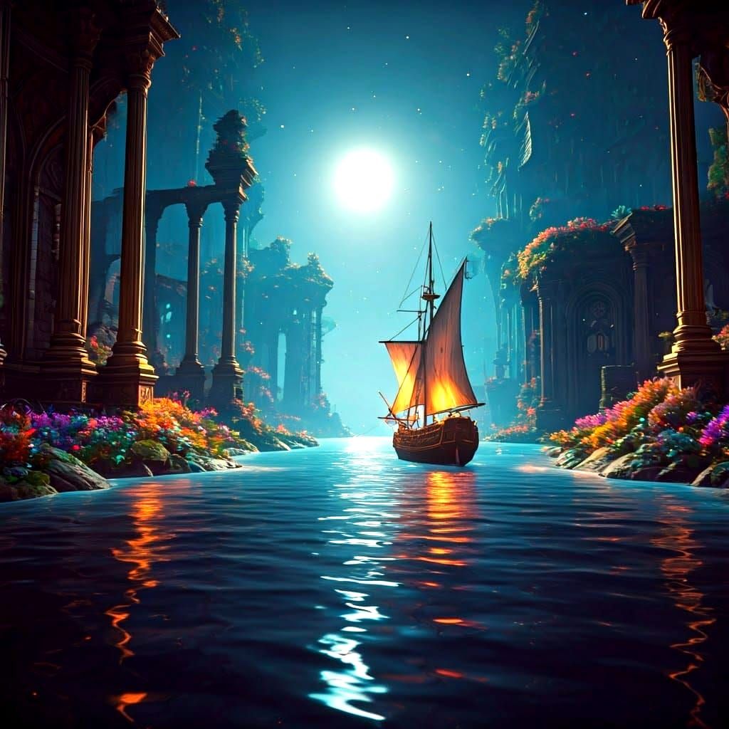 Fantastical Sailing Scene in Detailed Matte Painting