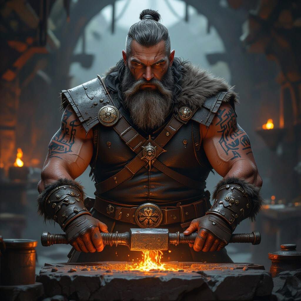 Mountain Dwarf Smith in Dark Fantasy Style