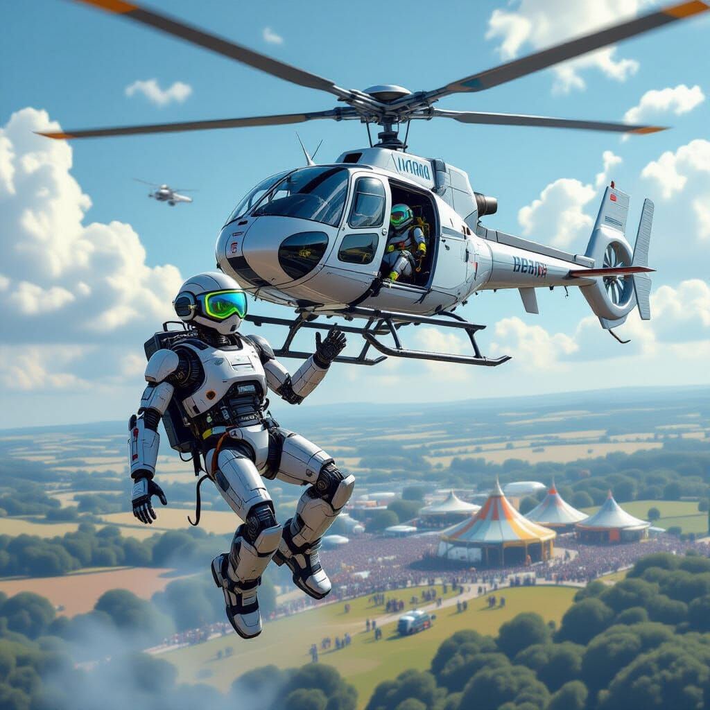 Robot Bungy Jump at Glastonbury Festival in Cyberpunk Style