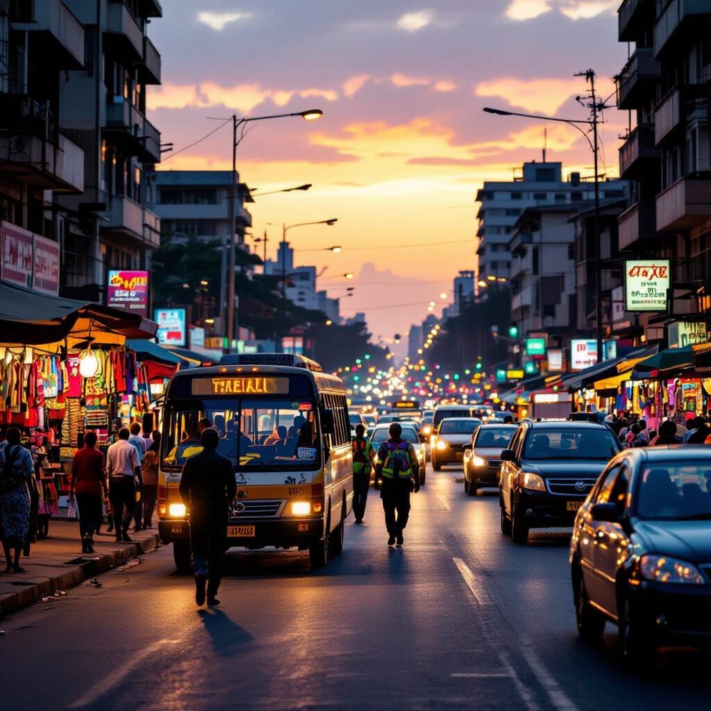 Nairobi Downtown Street Scene at Dusk