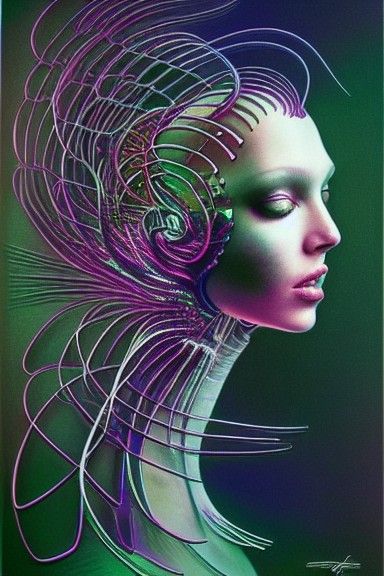 Cybernetic Brain Coral Princess Queen Digital Art