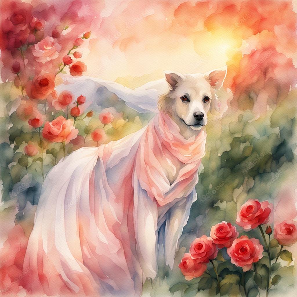 Romantic Woman with Roses Watercolor Painting