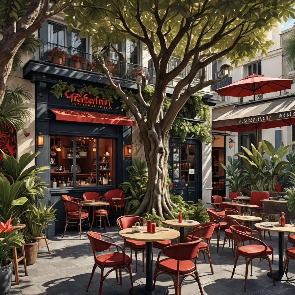 Cafe Terrace with Exotic Tropical Mural