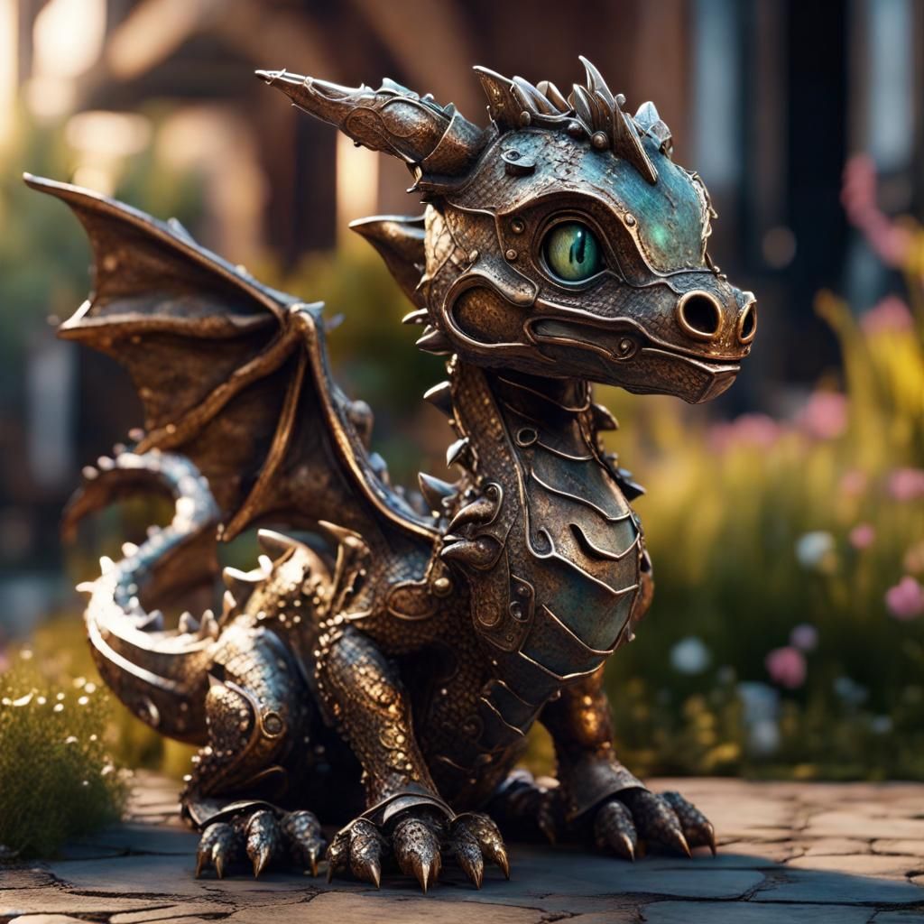 Epic Scrap Metal Dragon Statue in 8k