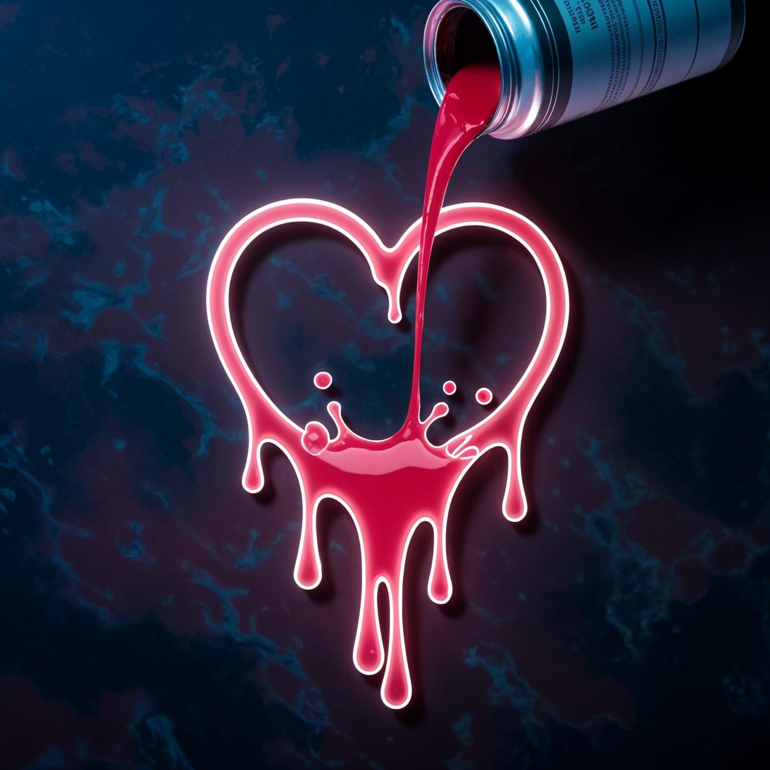 Vibrant Bioluminescent Heart in Splattering Paint