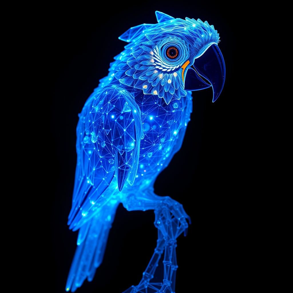 Ethereal Crystal Blue Macaw Shimmers with Bioluminescent Glo...