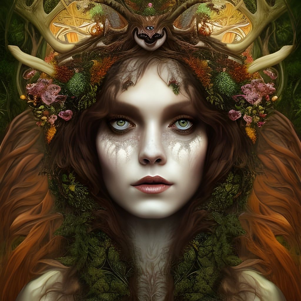 Ornate Forest Dryad Portrait in Lovell Style
