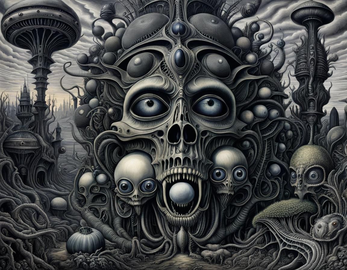 Surreal Insectoid Landscape in Gustave Dore Style