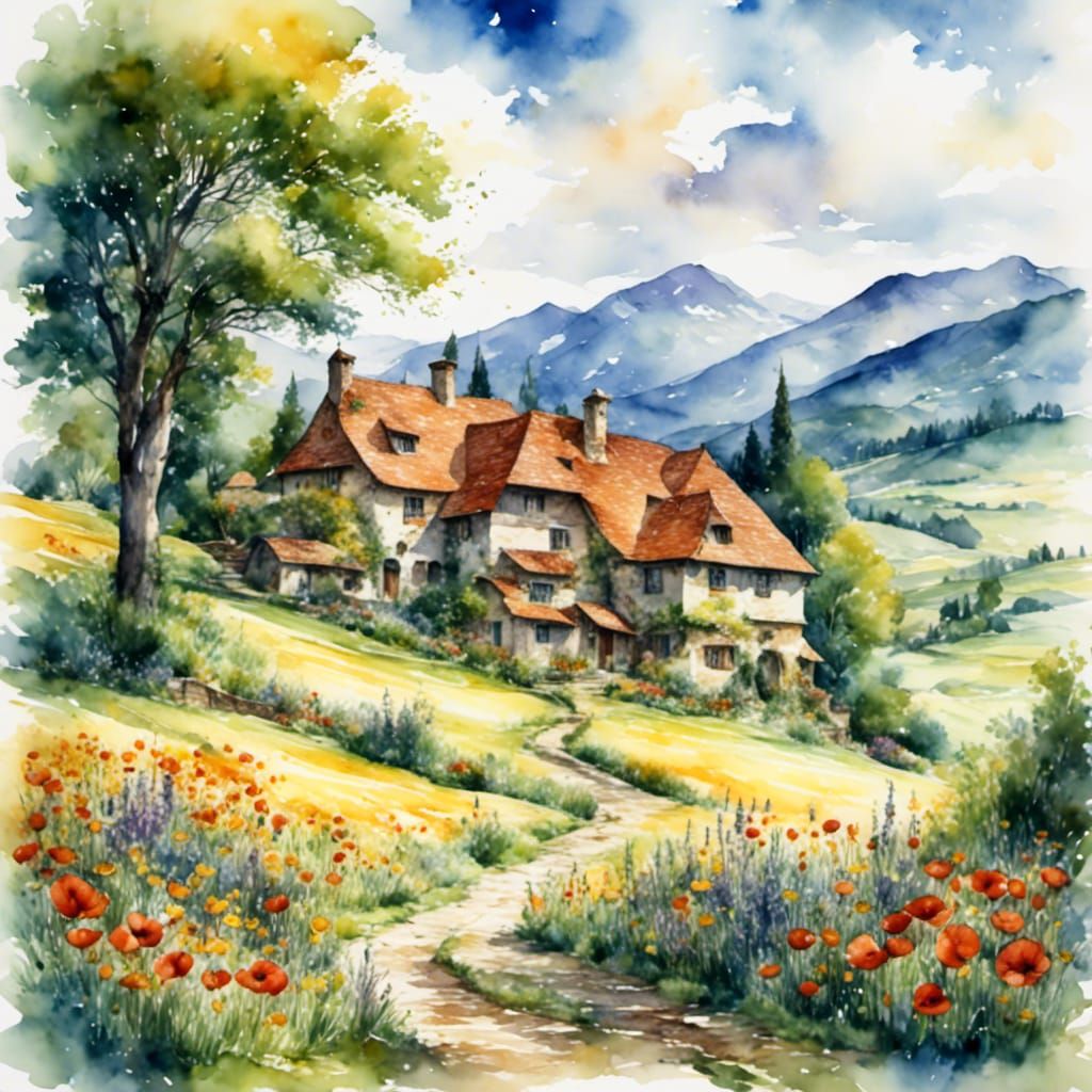 Italian Countryside House in Impressionist Style