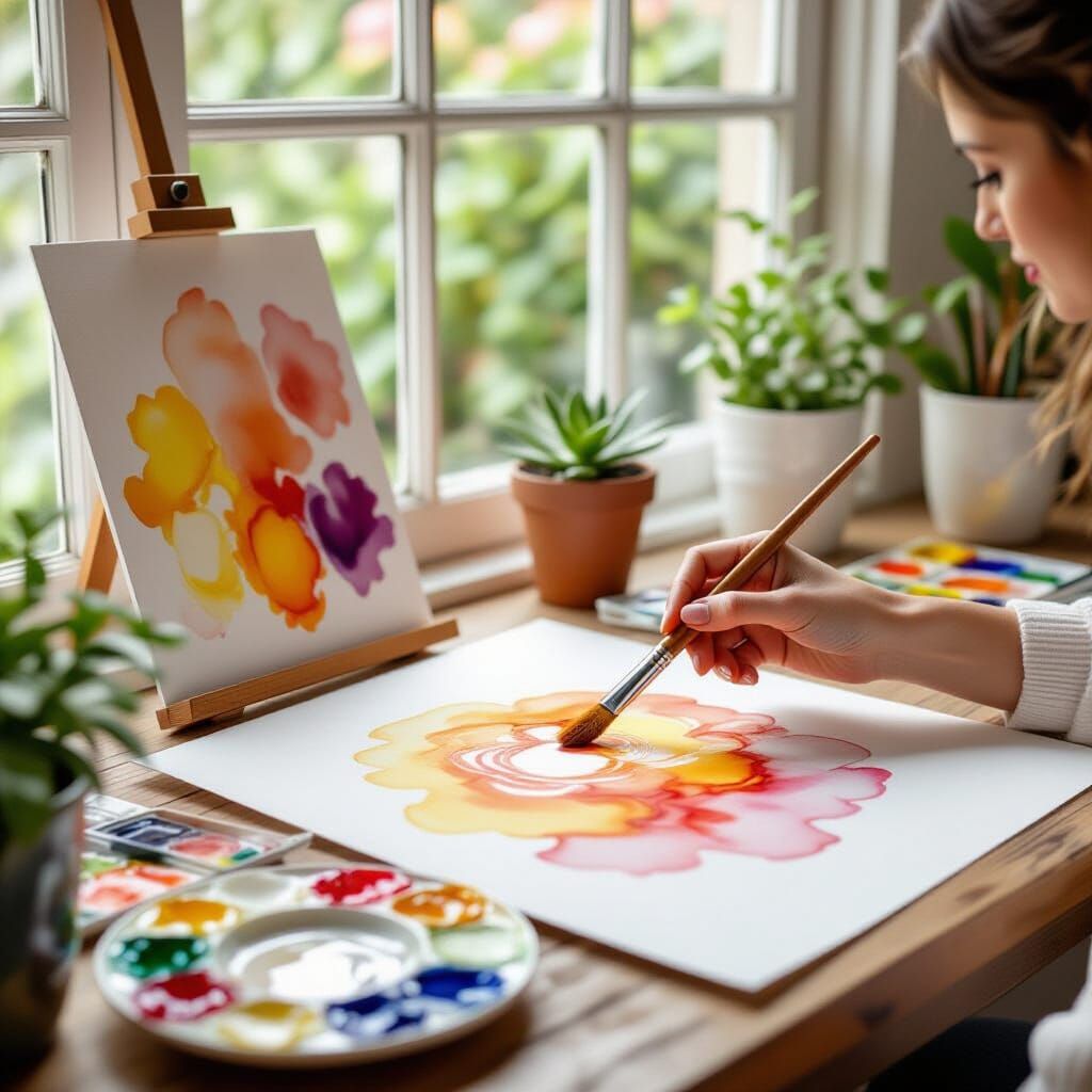 Artist Paints a Koi Fish on Watercolor Paper
