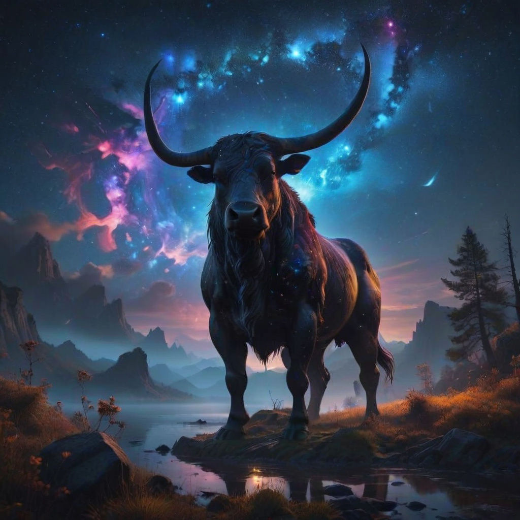 Ethereal Taurus Constellation Illuminates a Nighttime Landsc...