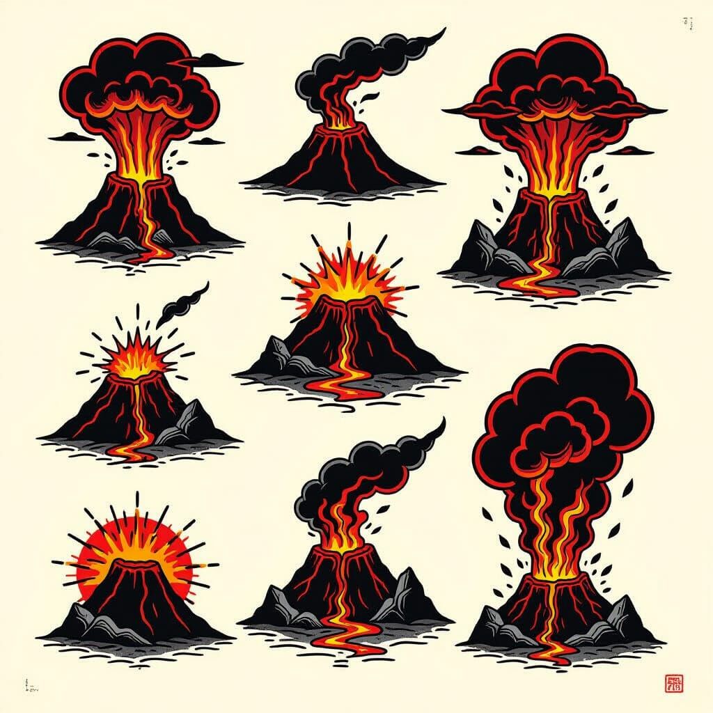 Volcanic Eruption Flash Tattoo Sheet