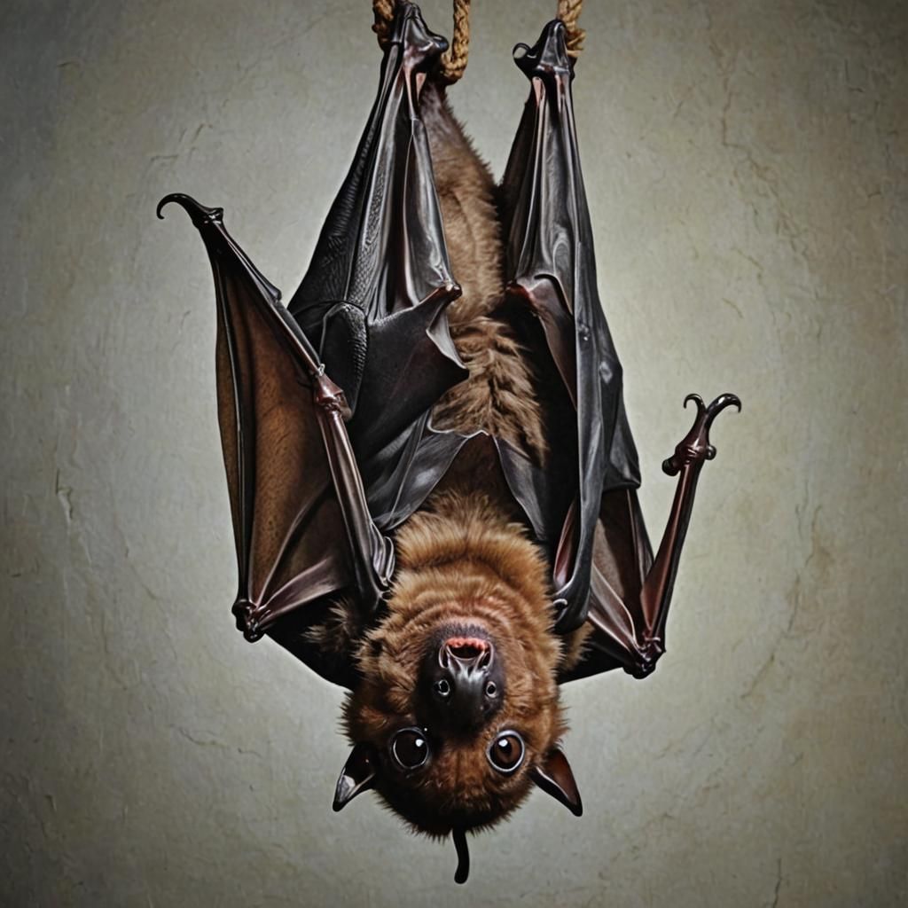 Photorealistic Bat Hanging Upside Down
