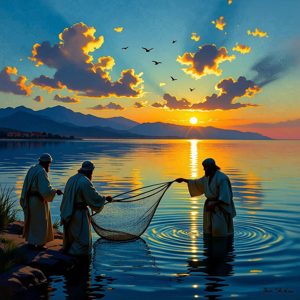 Disciples Casting Net into Sea of Galilee
