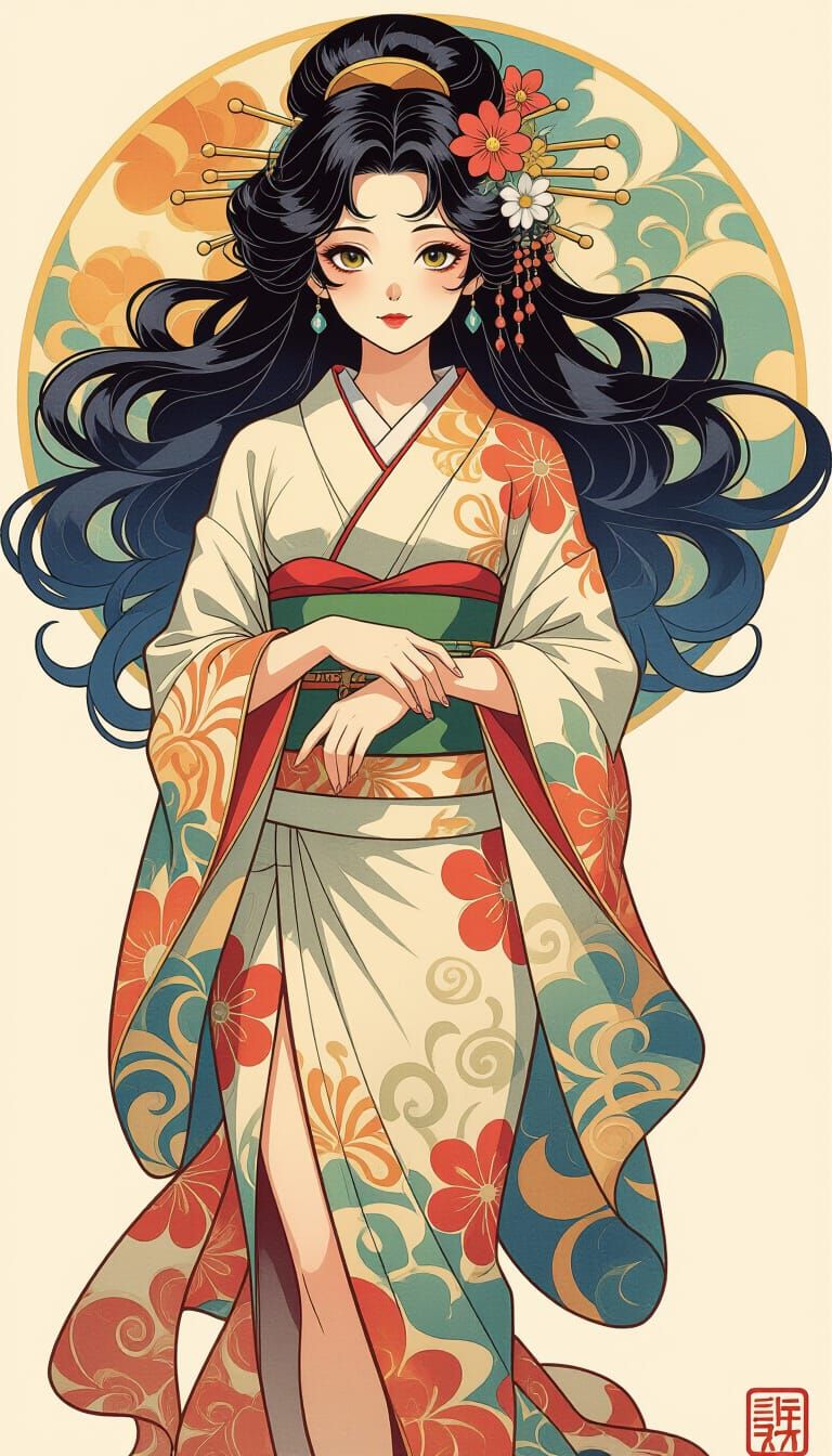 Anime Character in Art Nouveau Style