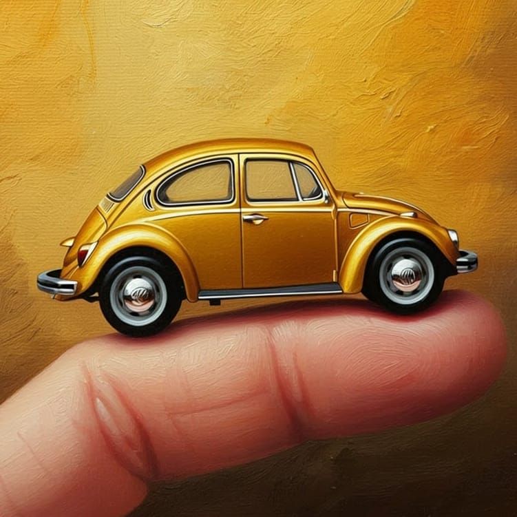 Golden Beetle on Finger: Classical Oil Painting