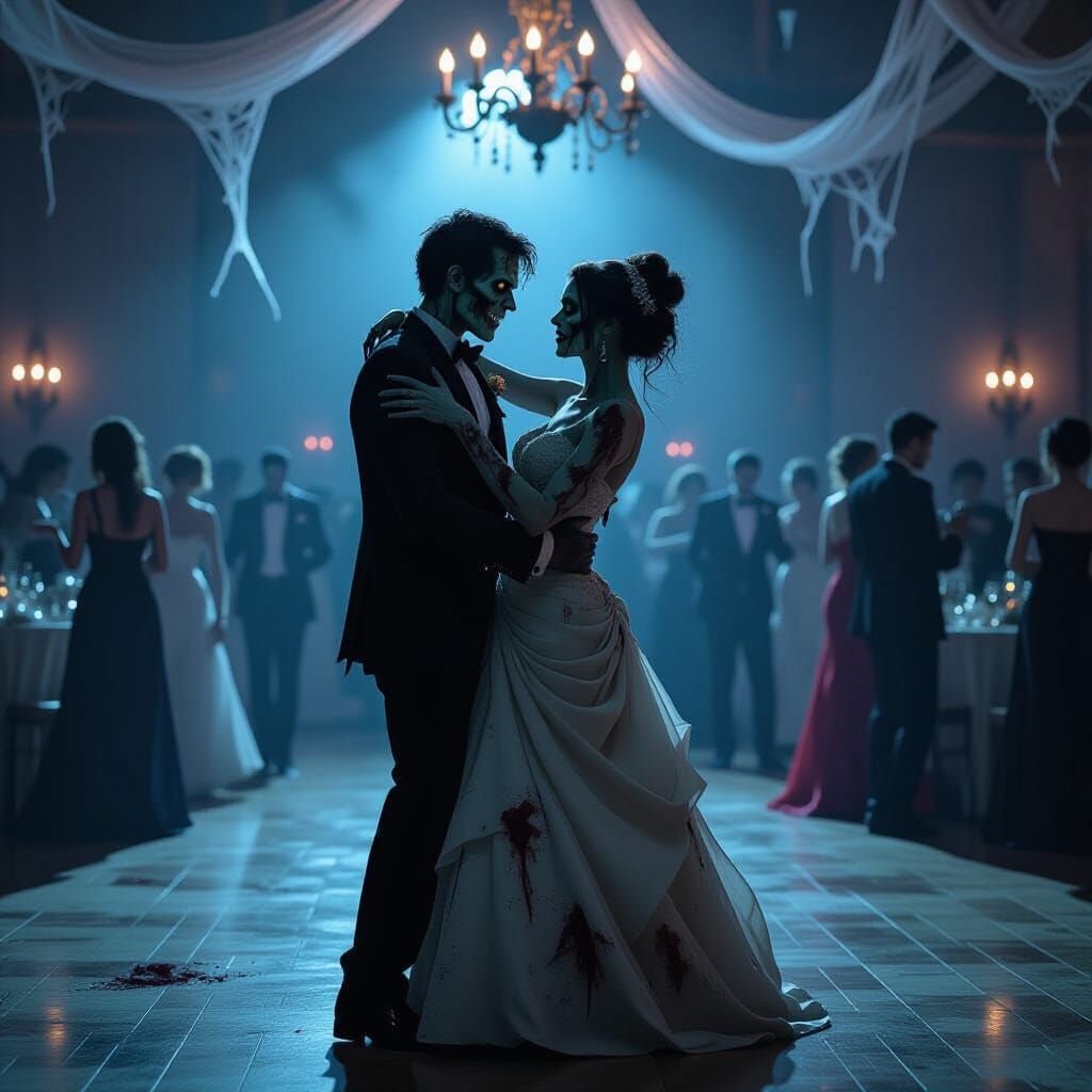 Zombie Couple Dancing at Spooky Prom Night