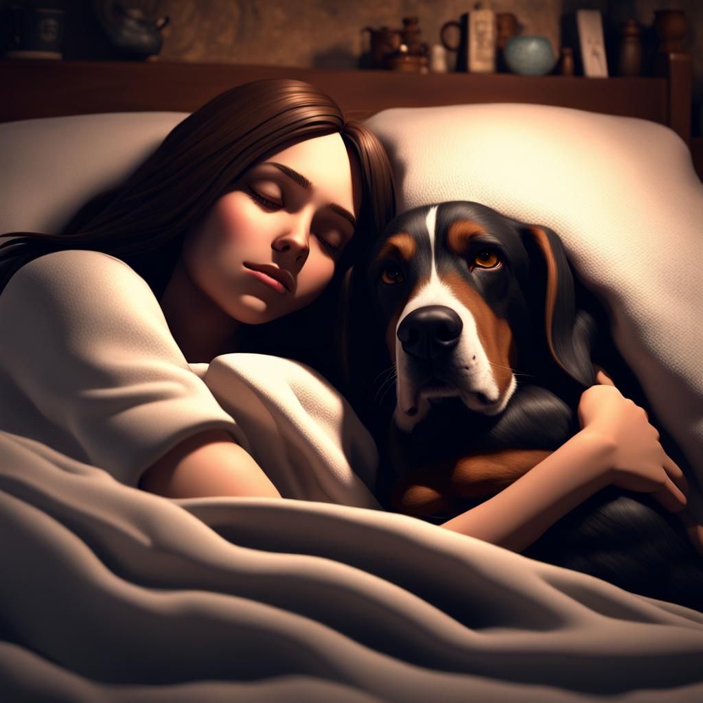 Girl and Dog Sleeping: 3D Game Cinematic Render