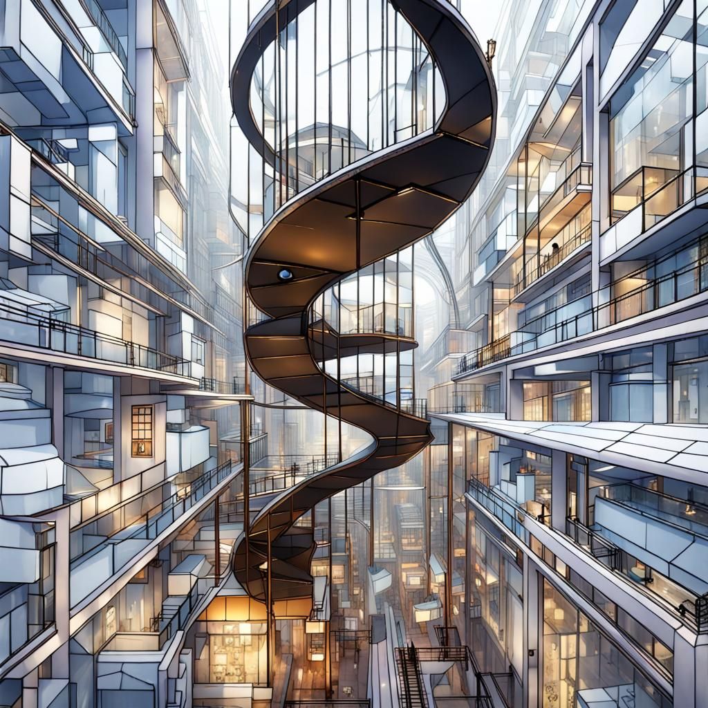 Futuristic Glass City in Mondrian Style