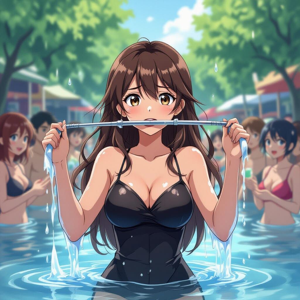 Anime Woman's Water Festival Transformation in Cel-Shaded St...