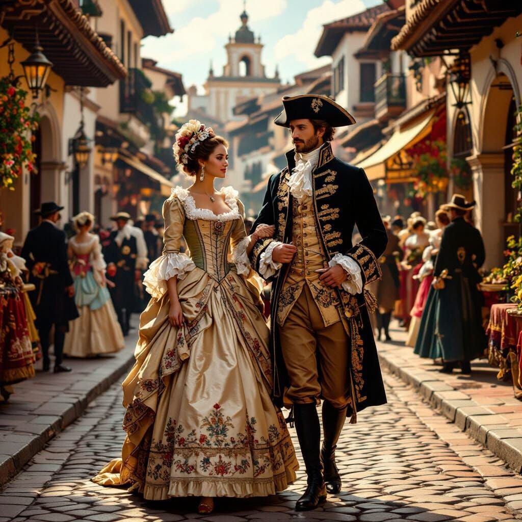 Colonial Market Scene in Spanish Golden Age Style