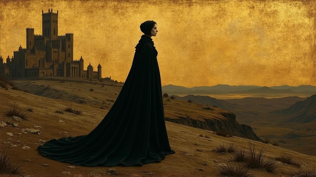 Mary Shelley Portrait in Medieval Style Landscape