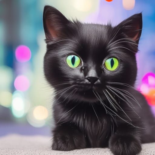 Adorable Plushie Black Cat with Huge Eyes