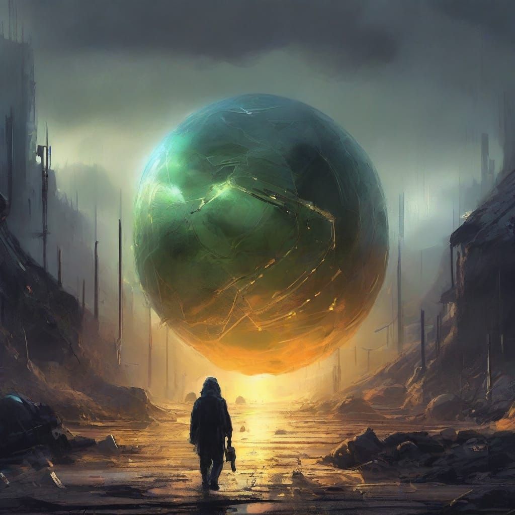 Bioluminescent Man in Alien Organic Sphere