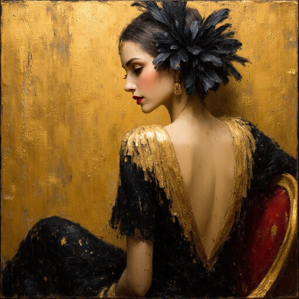 Art Deco Flapper Portrait in Oil Painting Style