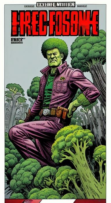 Dystopian Broccoli Unleashed in Dark Comic Book Cover Art