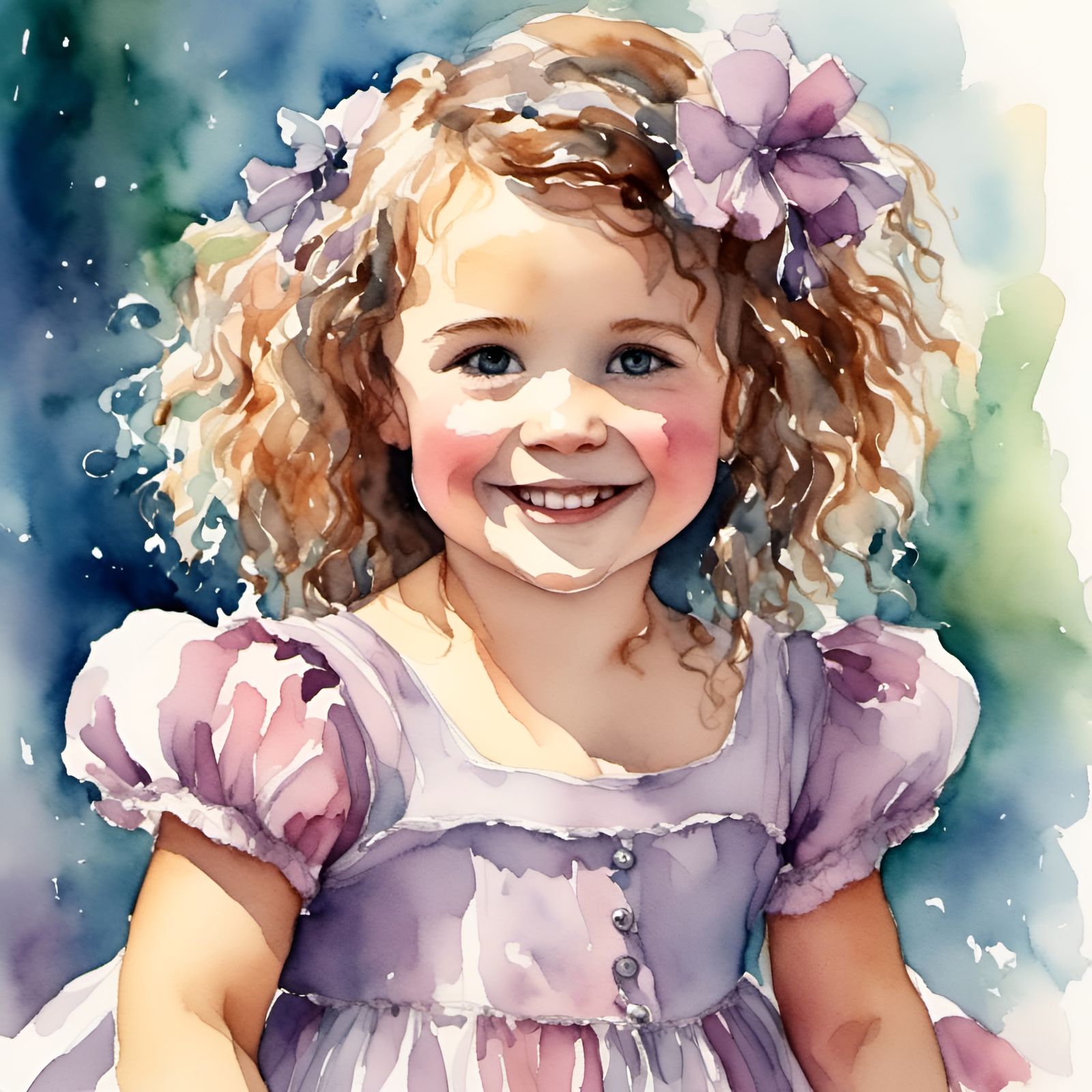 Baby Girl with Lavender Dress in Watercolor Style