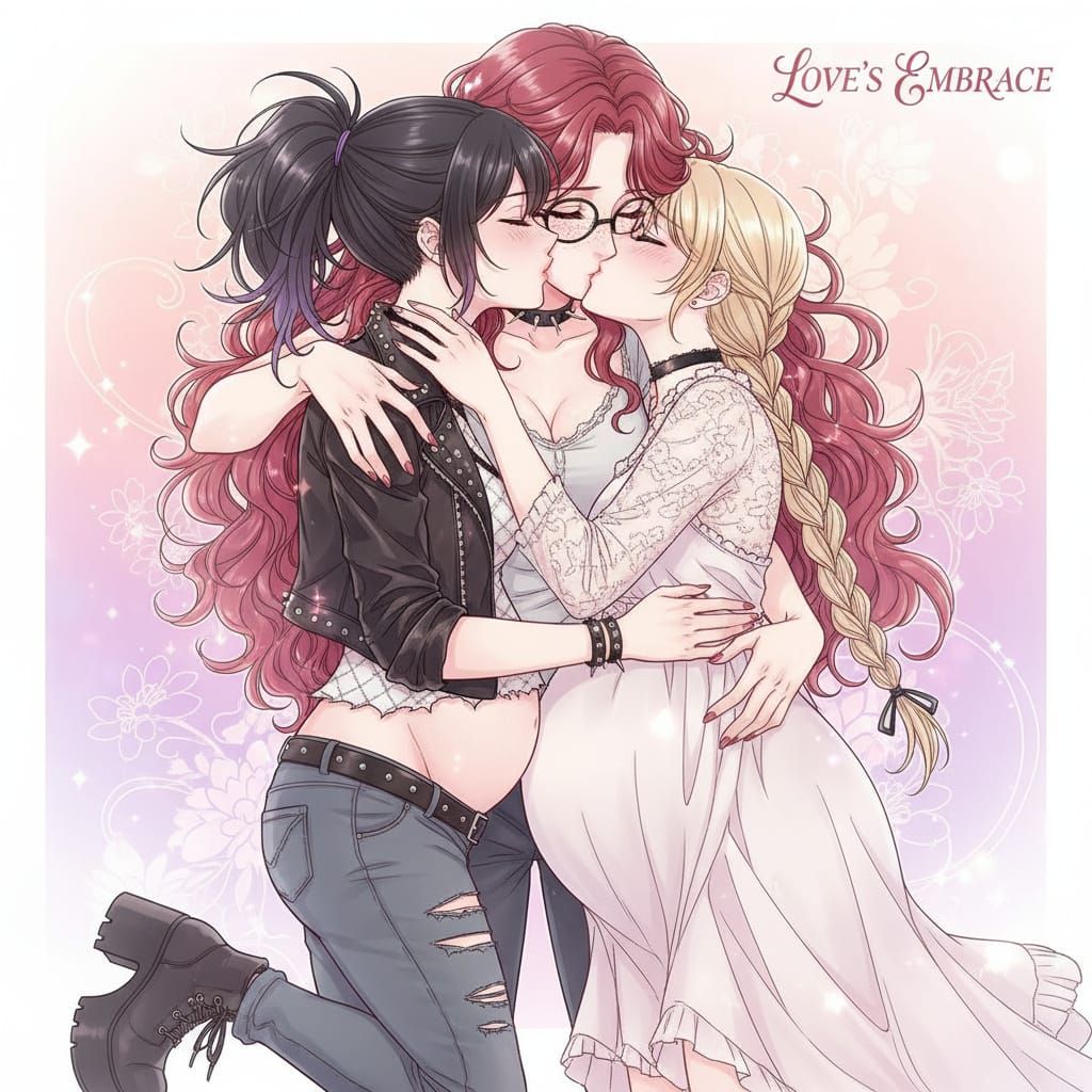 Shoujo Anime Art: Woman Embraces Pregnant Wives