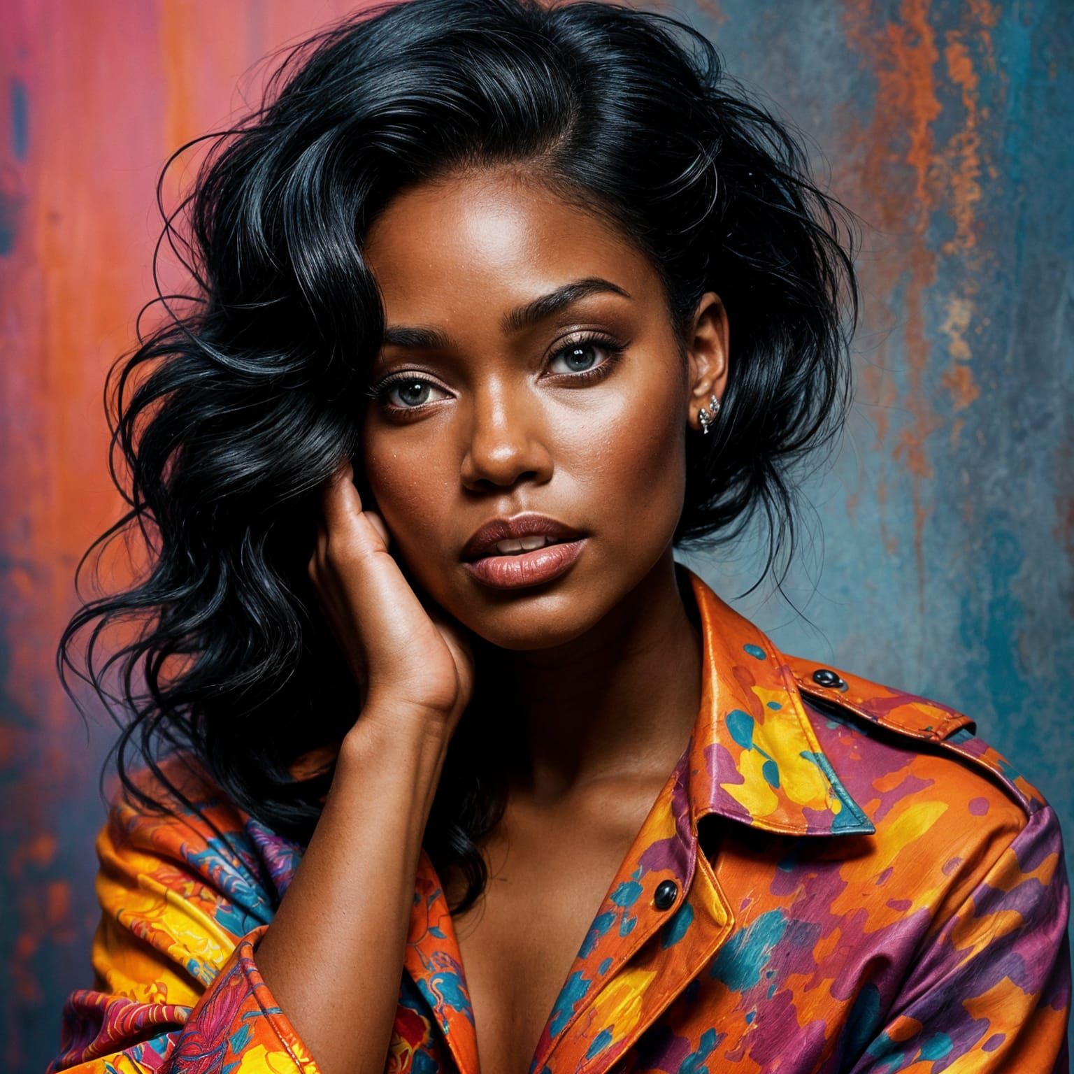 Hyperrealistic Portrait of a Black Woman in a Vibrant Contem...