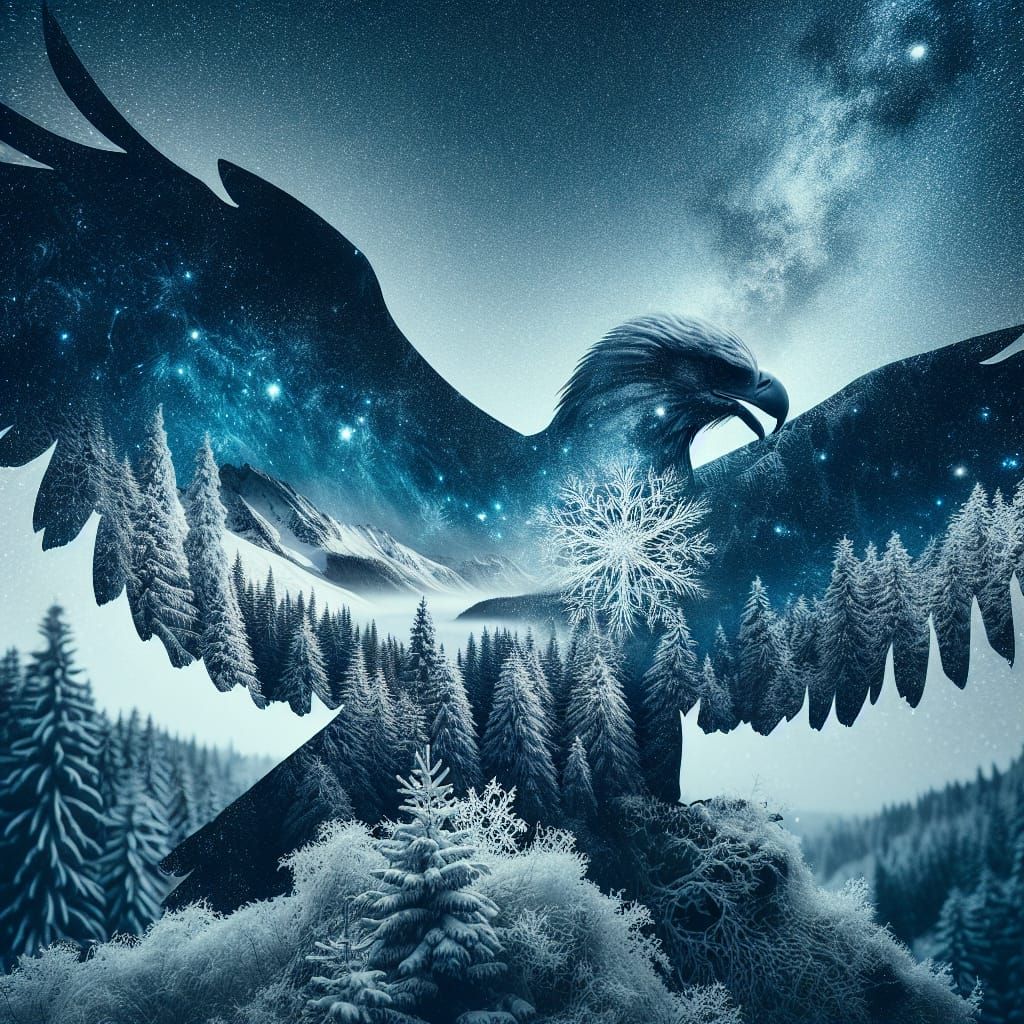 Eagle Silhouette in Winter Wonderland