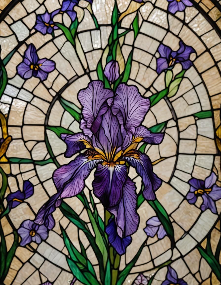 Vibrant Purple Iris in Stained Glass