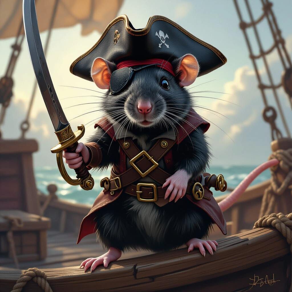 Pirate Rat with Cutlass in a Fantasy Art Style