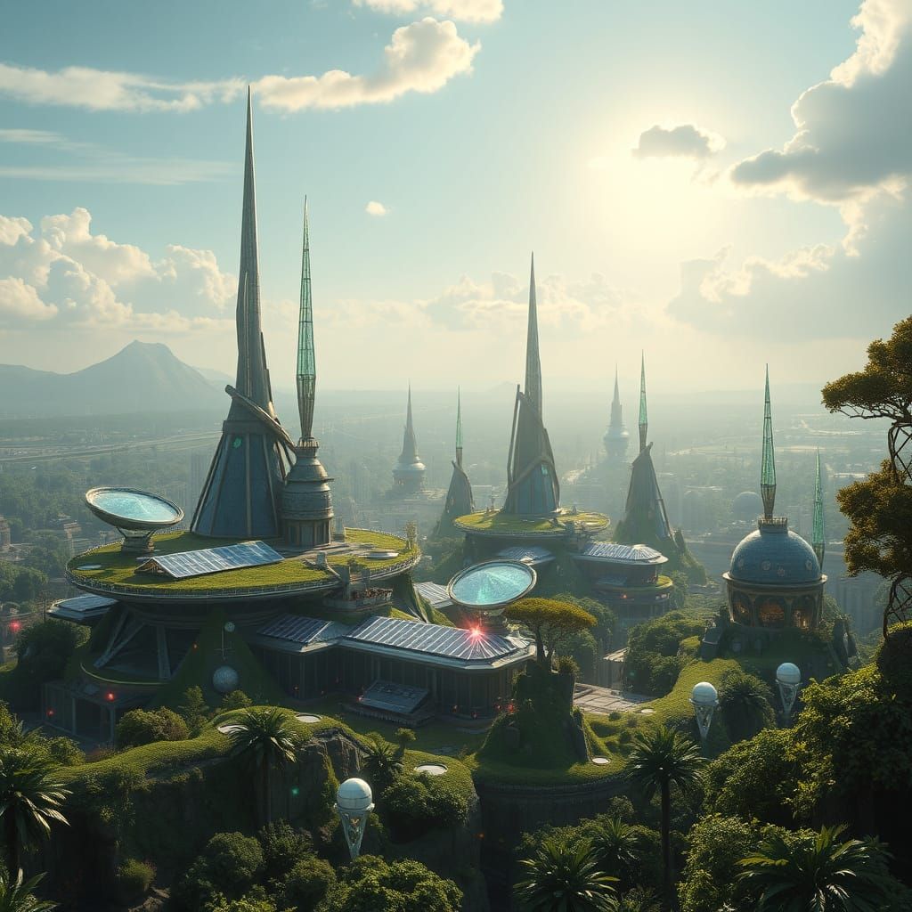 Surreal Solarpunk Metropolis Unfolds Across Horizon