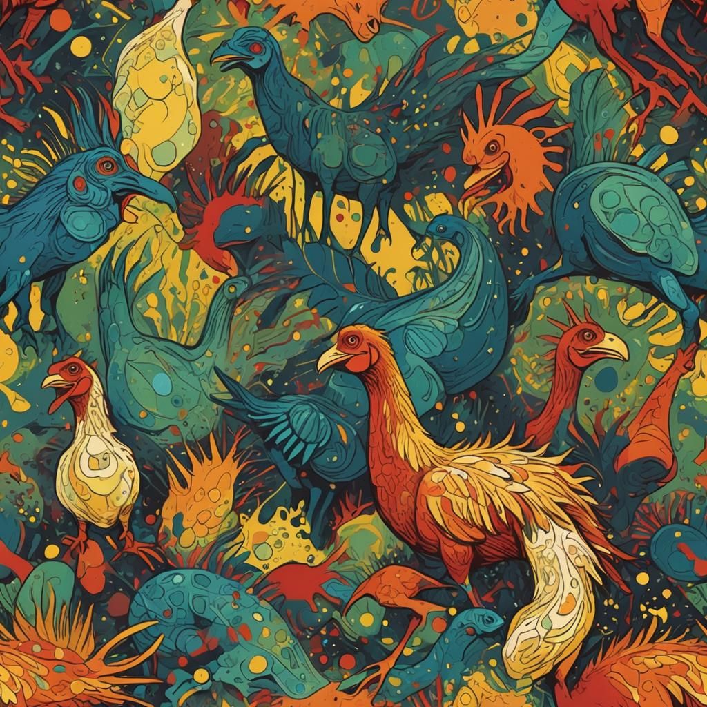 Chicken Giving Birth to Dinosaur: Abstract Art