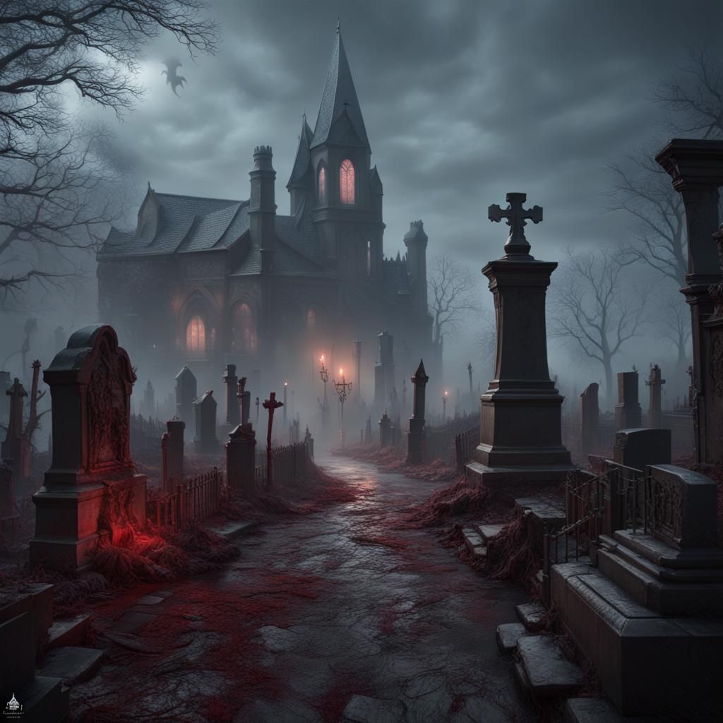 Dark Graveyard of Undead in Detailed Matte Painting