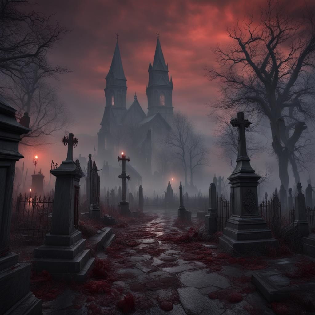 Dark Graveyard Scene with Undead Zombies