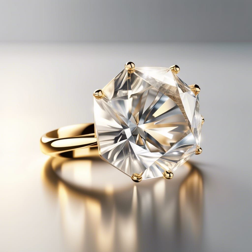 Gold Diamond Ring Refracts Light in 8k