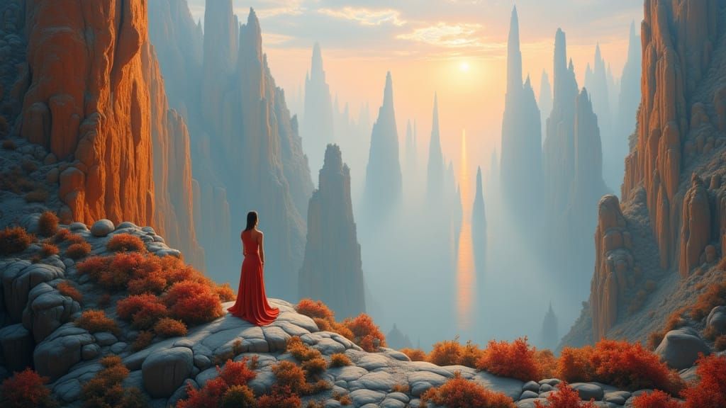 Surrealist Dreamscape with Figure at Cliff's Edge